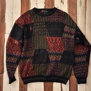 Vintage 90s Coogi Style Knit Wool Sweater Size L Oversized Fall